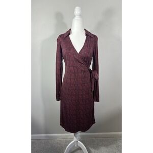 Vintage Chetta B Wrap Dress Womens‎ 6 Black Red Sherrie Bloom Collared Career